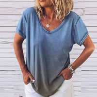 Žene Casual V izrez Fading Color T-majice kratki rukav bluza Plus size plavi xl