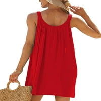 Luxplum dame rezervoarske haljine posade kratke mini haljine bez rukava ljetni plažni suncobran casual praznični crveni l