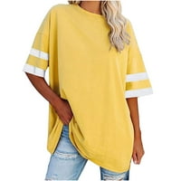 Dyegold prevelike majice za žene labave FIT Ljeto V izrez Tee vrhovi prugasti blok u boji kratki rukav casual bluze nose