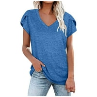 Yubnlvae ženske majice modna ljetna casual majica s V-izrezom kratkih rukava bluza plava