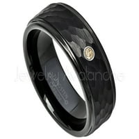 Carded Black Tungsten prsten - 0,07ct Solitaire Smokey Kvarcni prsten - Personalizirani vjenčani prsten za volfram - po mjeri u studenom Prsten TN614BS