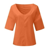 Strungten ženska modna čvrsta boja V-izrez kratkih rukava na vrhu ženske labave majice maksimalne haljine