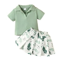 TODDLER Baby Girl Ljetna odjeća kratki rukav + cvjetni rufff suknje setovi 4-godina zelene dječje odijelo
