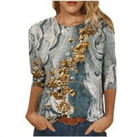 OAVQHLG3B Ženska modna grafička majica Mid-dužine rukava Bluza Okrugli vrat Ležerne prilike
