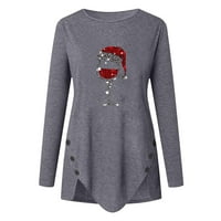 Ženska majica casual gumba Bluza dugih rukava za žene Božićne majice Comfy Fashion Crveno vinsko staklo
