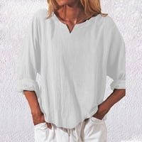 Efsteb Plus Veličina padajuće bluze za žene lagane casual labave čiste boje modni dugi rukavi V-izrez