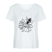 Beppter vrhovi za žene Ženska Ležerna modna ljetna V-izrez Majica Sunflower Ispiši kratkih rukava