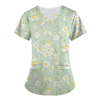 Ženska modna cvjetna print Top V-izrez kratka rukavska radna odjeća s džepovima tiskane vrhove majice