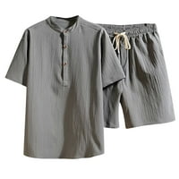 Inleife muške casual gumb pulover platna postolja kratkih rukava majica + elastične kratke hlače setovi