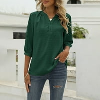Cuoff bluze za žene modni ljetni novi čvrsti boja labav V-izrez, pulover na srednjem rupu na vrhu zelene