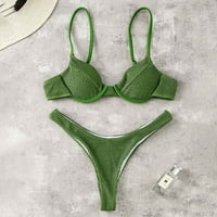 Ženski kupaći kostimi za gumene kostime za gume seksi seksi visoki kontrast sa visokim grudima Split Bikini set dva kupa kupanja Žene Bikinis Kupanje kupalištem odijela zeleno l