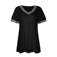 Ženske majice Ženska ljetna kaiševa modna modna majica u boji s kratkim rukavima V-izrez crni m