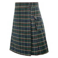 Wofedyo Crna suknja Muški modni škotski stil Plaid kontrastni džep u boji Pleted suknje muške hlače