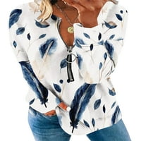 Glonme Women TEE Peather Ispiši majicu dugih rukava Dnevna odjeća labava tunika Bluza Basic V izrez