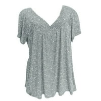 Ženske majice casual bluza s kratkim rukavima ruffter gumb gore tuničke vrhove FIT FLARE vrhovi labavo comfy bluza lagana slatka siva - čišćenje štednje pada