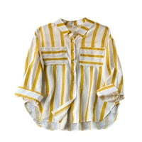LUMENTO Žene košulje rever na vratu dugih rukava bluza Labava tunika Dugme majice dolje žuti s