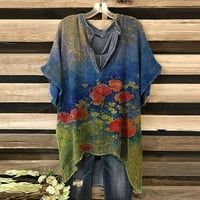 Posteljine za žene, posteljine za žene, ljetni trendi kratki rukav casual cvjetovi Print Tunic Tops Comfy Soft Crewneck Flowy Bluzes