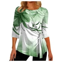HFYIHGF ženski jeseni softini vrhovi scvjeta natrag print boho bluza okrugla vrata pulover Udobnost Bluza Green XL