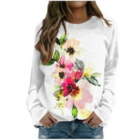 Yyeselk ženski casual dugih rukava Crewneck dukserica s cvijetom tiskana grafički labav pulover majice