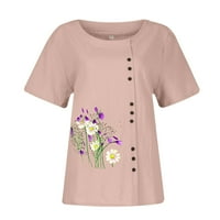 Ženski vrhovi bluza cvjetni kratki rukav Ležerne prilike za žene ljetne posade majice ružičaste L