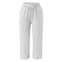 Ženske ljetne pamučne pantalone Labavi džep elastični struk široke pantalone za noge Retro književne