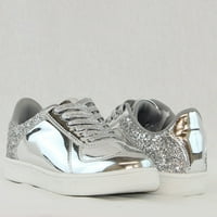 Žene modne metalne holografske patike za hlađenje čipke cipele srebro