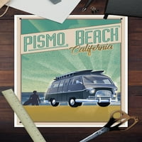 Plaža Pismo, Kalifornija, Kamperski kombi na plaži, litografiju