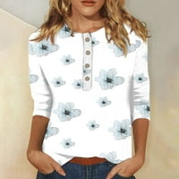 Ženski ljetni vrhovi casual rukav tiskani okrugli vrat na dugme Osnovne tuničke vrhove T-majice Bluze