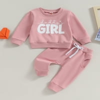 Qinghua Toddler Baby Girls Fall Outfits Dugi rukav srca Ispis Dukserica + hlače Odeća ružičasta 12-meseci