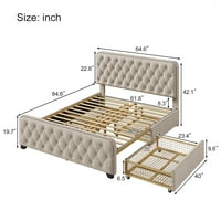 Tapacirani okvir za tapecirani krevet, platforma okvir za krevet sa ladicama za pohranu i tipka s puškom