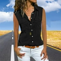 Xinqinghao Ženske majice bez rukava bez rukava na vrhu Ljetne tipke za vrat za bluzu za vrat Plus veličine