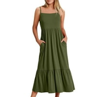 Ljetne haljine za žene bez rukava Maxi Dužina dužine modne pune okrugle dekoltene haljina vojska zelena