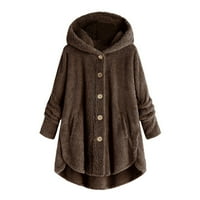 DTIDTPE Zimski kaputi za žene, žene plus veličina gumba vrhovi kapuljač kapuljača sa kapuljačom od vunene