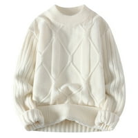 Fabiurt Muške modne ležerne pune boje Jednostavni džemper sa vratom džemper, bijeli