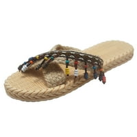 DMQupv ženske papuče žene proljetne ploče i imitacijski papuče ravna plaža Ljetne slame krznene papuče