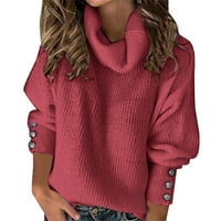 Majice za žene Casual Tops Solid Color Turtleneck Tipke gumbe rukave gumbi Jesen zima Topla majica