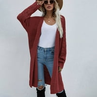 Scyoekwg Fall džemperi za žene Solid pad pad džempera dugih rukava casual lagana labava dugačka pletena pletena kardigan za klirens Crveni XL
