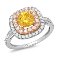 1. CT sjajan okrugli rez prozirni diamond 18k bijeli ružin zlato halo pasijans sa accentima prsten sz