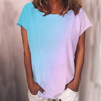 Zhizaihu Ženske bluze kratkih rukava Ljetna moda casual okrugla vrata majica gradijent boja Ispis labava