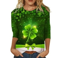 St. Patricks Day majica, rukav za posade Shamrock Print Osnovni vrhovi za ženske majice za ženska bluza Army Green M