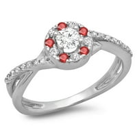 DazzlingRock kolekcija 10k Ruby & White Diamond Dame Split Shank Bridal Halo Angažov prsten, bijelo zlato, veličina 5.5