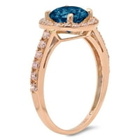 CT sjajan okrugli rez prirodni London Blue Topaz 14k Rose Gold Halo Pasijans sa Accentima prsten sz 6.75