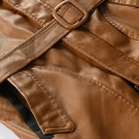 tklpehg muška kožna jakna dugi rukav kaput s dugim rukavima od čvrstih umjetnih kože sa zatvaračem ovratnik