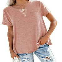 Avamo kratkih rukava Henley majice za žene Ležerne tipke UPS V izrez T majice Bluza Dame Fashion Loose