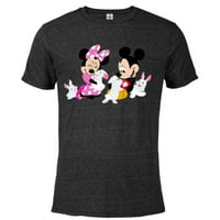 Disney Mickey i Minnie Mouse Uskršnje zečice - Pomiješana majica kratkih rukava za odrasle - prilagođeno-crno