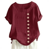 Ženski ležerni vrhovi, plus veličina ljetna majica, modna bluza gumba za pamučnu i lanenu gumbu, okrugli