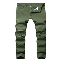 Muške superperirane traperice hlače uništile su pandrene pantalone u obliku traper-a vojske zelene 40