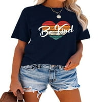 Anbech Heart tiskana majica za žene casual grafički plairani junior djevojke kratki čahure kratkih rukava