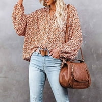 Ženska majica s dugim rukavima V izrez životinja otisnuta sa džepom Ženska vrpca Okožnica Trendy Comfy