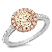 CT sjajan okrugli rez Clear Simulirani dijamant 14k Bijela ruža Gold Halo Solitaire sa Accenting prstenom